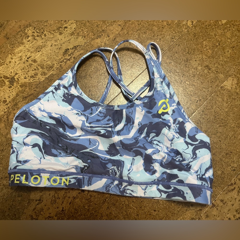 WITH x Peloton strappy blue swirly bra size XL in EUC